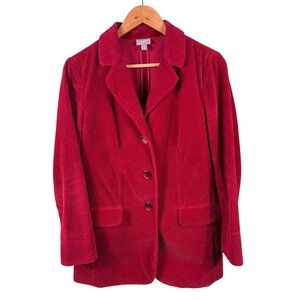 J. Jill Women's Size Small Petite Red Cotton Pockets Corduroy Blazer Coat Jacket